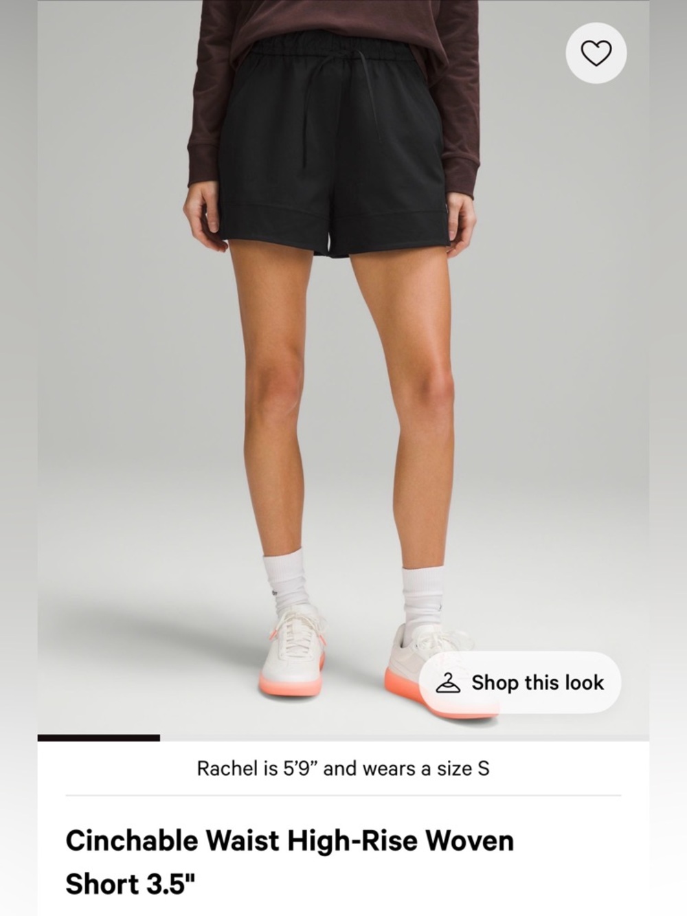 LULULEMON Cinchable Waist High-Rise Woven
Short 3.5" , black ,medium